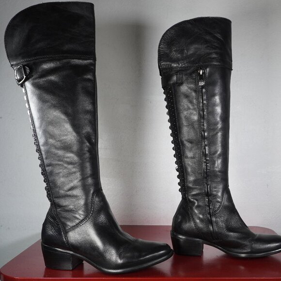 Women's Vince Camuto Black Leather Knee High Riding Studded Fashion Boots 7.5 - Picture 5 of 9